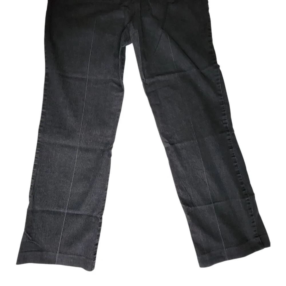 New Directions Black Straight Leg Double Button Flap Pocket Jeans sz 10